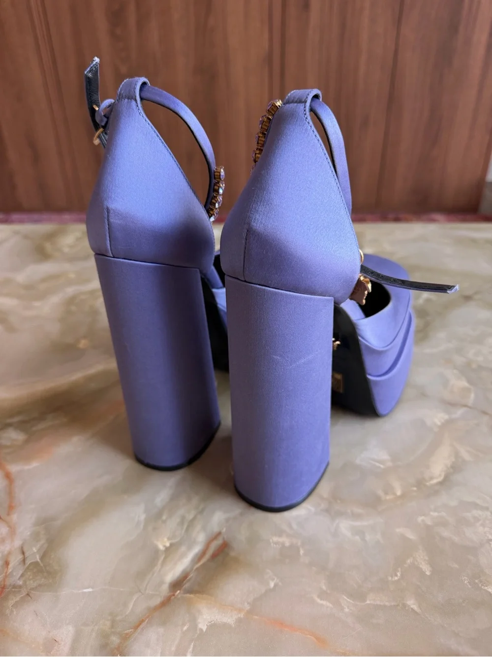 Versace Aevitas Satin Platform Heels — Lilac / Lavender